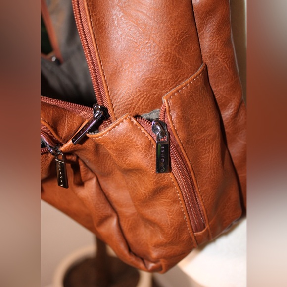 Bugatti Valentino Brown Cognac Vegan Leather Laptop Travel Backpack - Picture 8 of 15